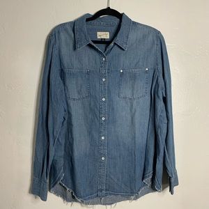 Distressed Long Sleeve Denim Button Up